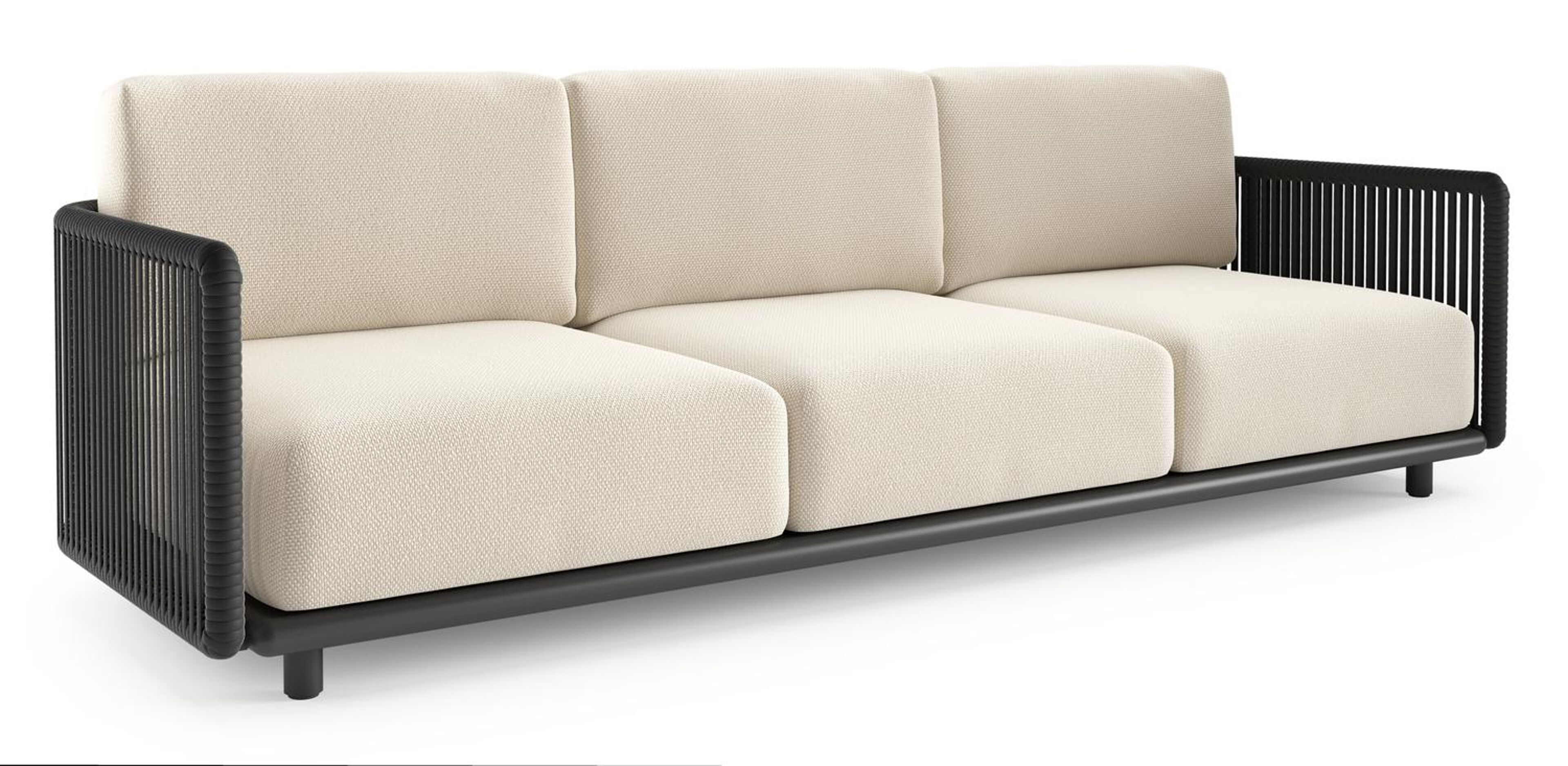 Organo loungebank in zwart aluminium en zwart verticaal geweven luxe vlakke rope met althea off white all weather Cosytica kussen