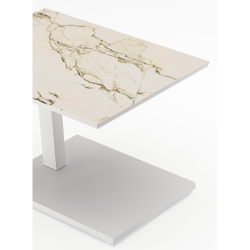 Table d'appoint Cirello en aluminium blanc et céramique pleine colorado dunes - Lg. 70 x Lrg. 80 x Haut. 66 cm