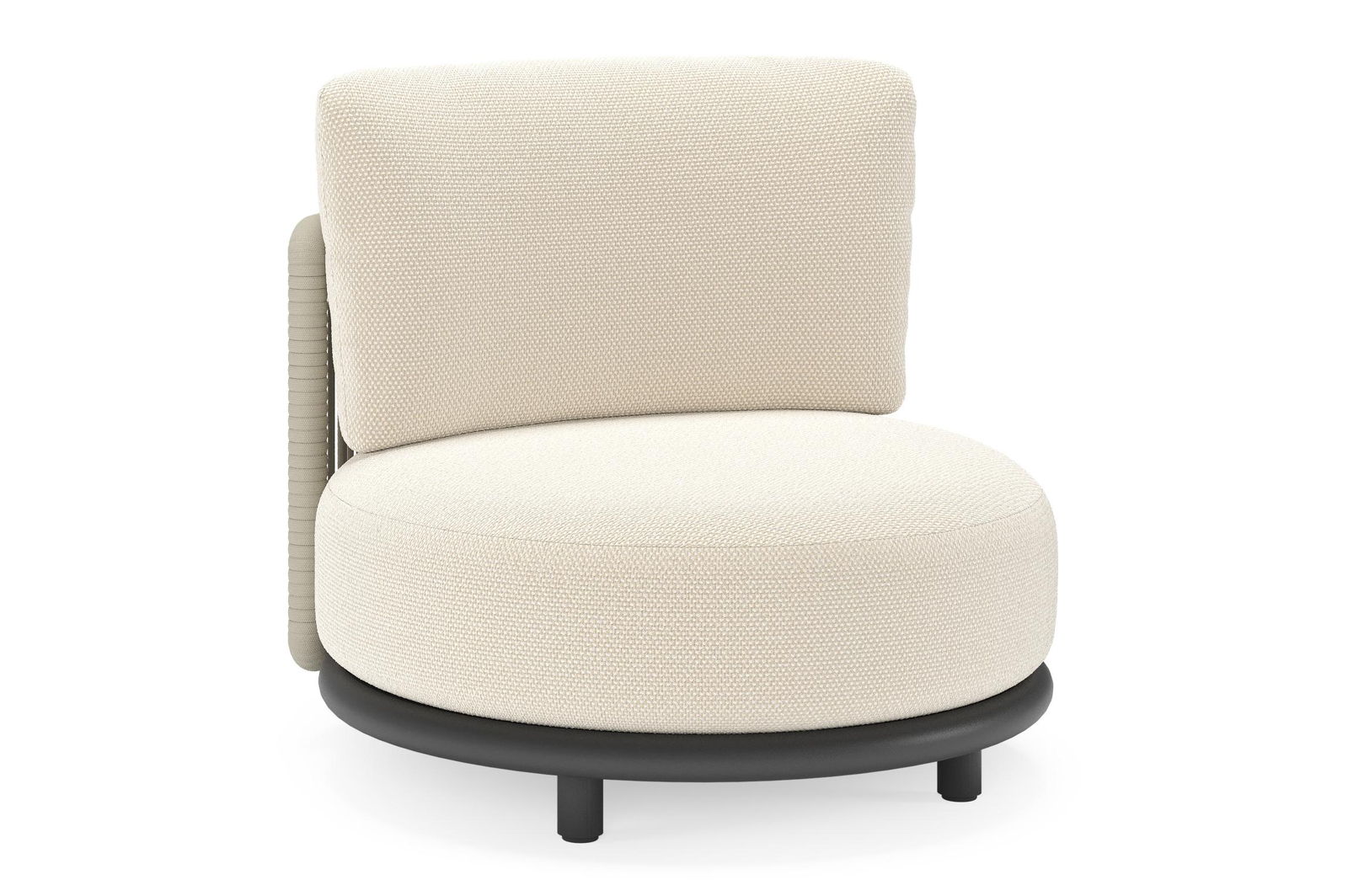 Lomano loungestoel in zwart aluminium en beige verticaal geweven luxe vlakke rope met Althea Off White all weather cosytica