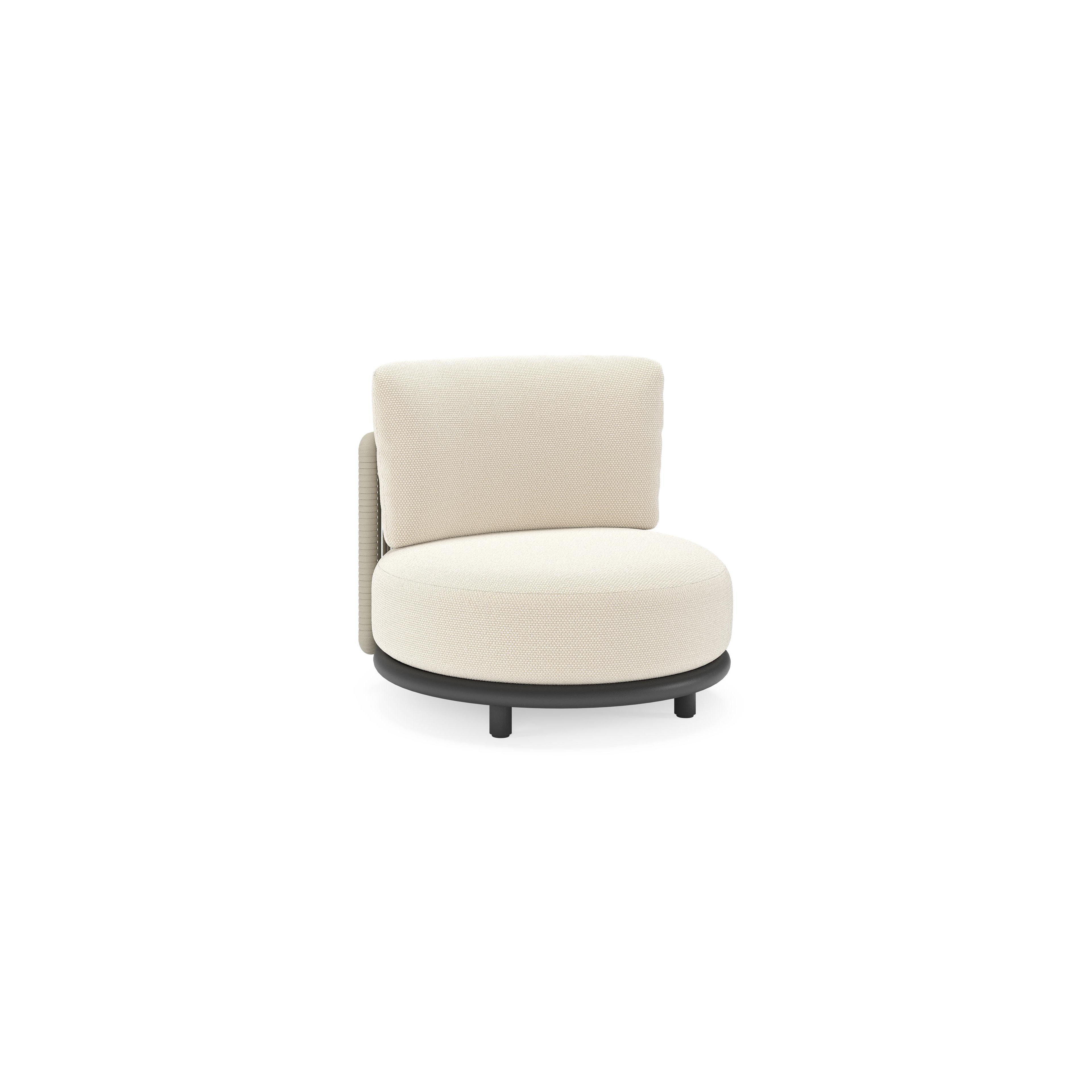 Lomano loungestoel in zwart aluminium en beige verticaal geweven luxe vlakke rope met Althea Off White all weather cosytica