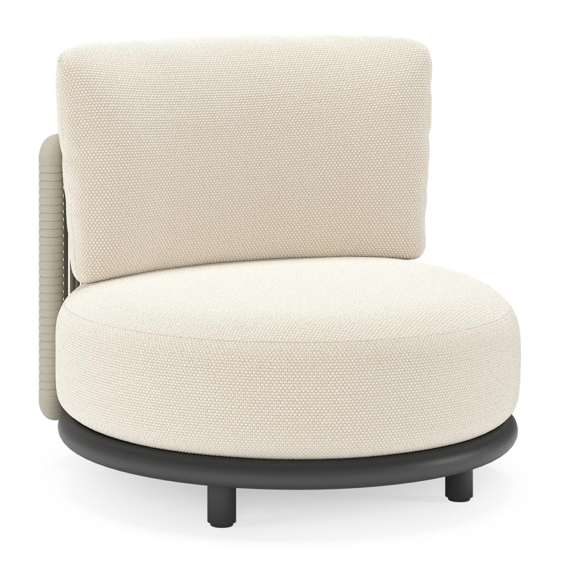 Lomano loungestoel in zwart aluminium en beige verticaal geweven luxe vlakke rope met Althea Off White all weather cosytica