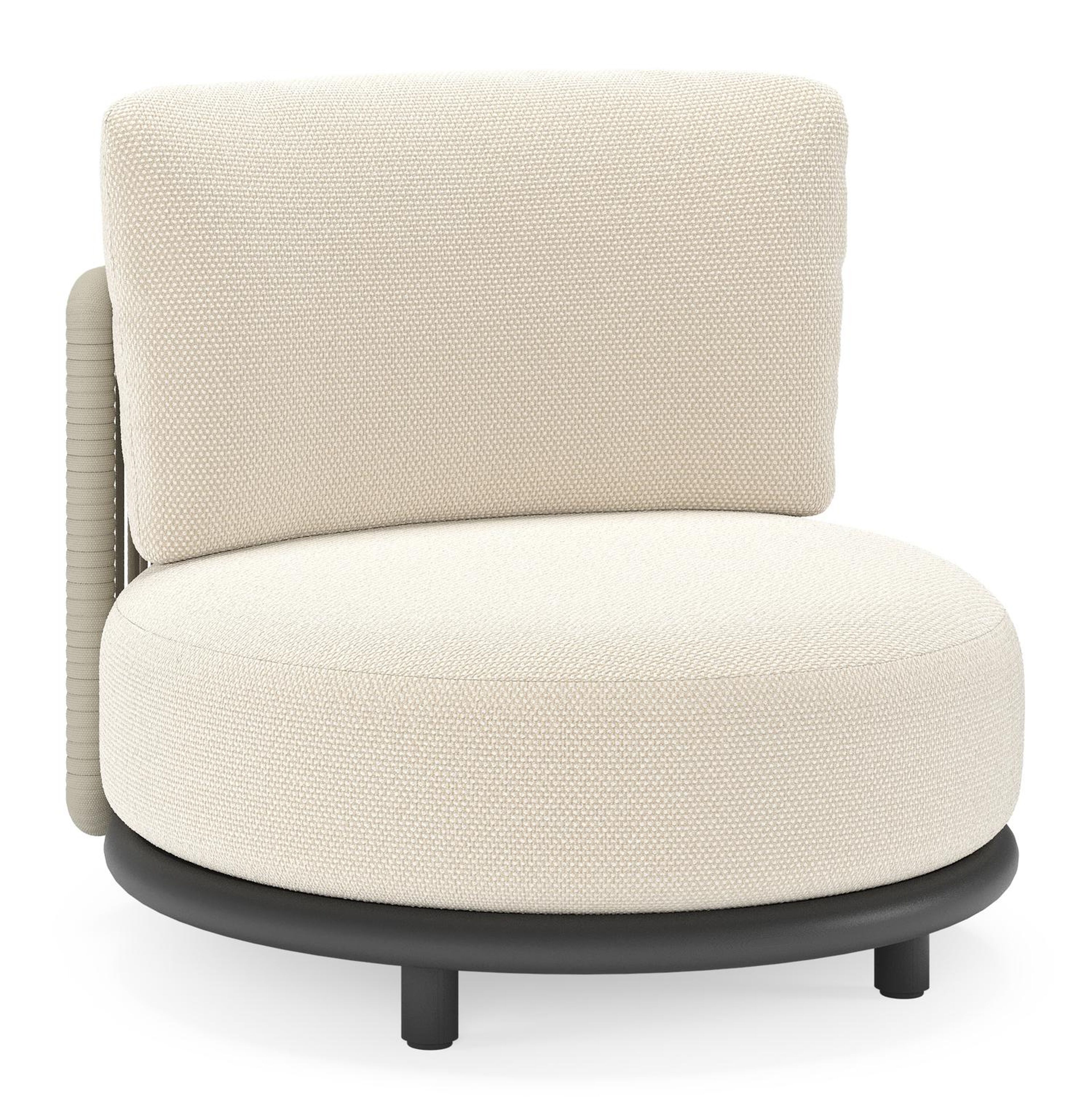 Lomano loungestoel in zwart aluminium en beige verticaal geweven luxe vlakke rope met Althea Off White all weather cosytica