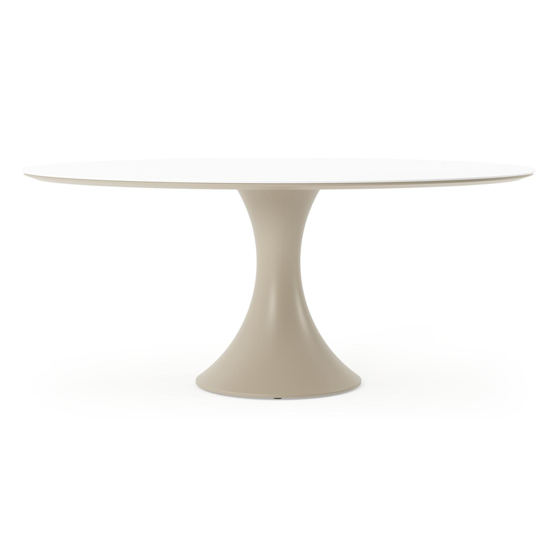 Table de jardin Fano ovale en aluminium beige et céramique pleine Arctic White - Lg. 180 x Lrg. 110 x Haut. 75 cm