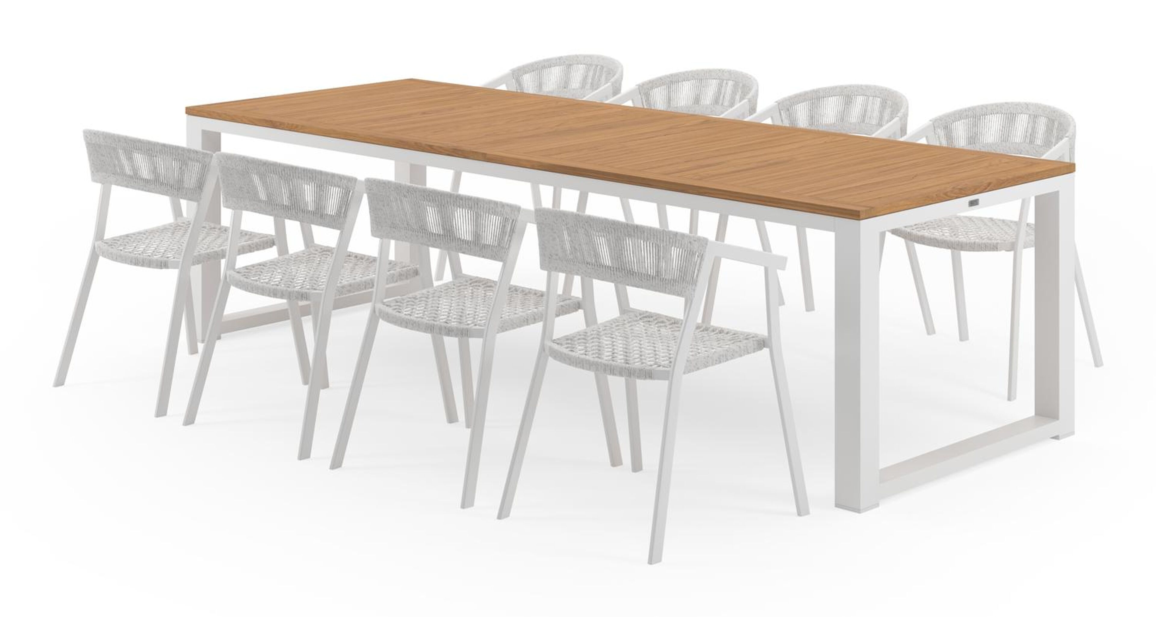 Livo tuinset in wit aluminium en teak met 8 Amalfi tuinstoelen