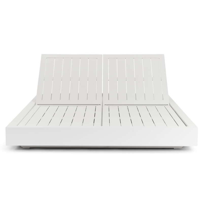 Como verstelbaar dubbel ligbed in wit aluminium met natte grey chine all weather sunbrella® luxe kussens