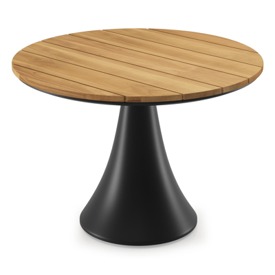 Fano low dining loungetafel in zwart aluminium en teak  - Dia. 85 x H 55 cm