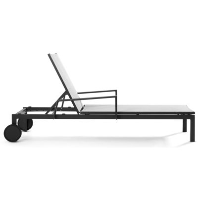 Ensemble de 2 chaises longues réglables Caravelle en aluminium noir avec textilène gris avec accoudoir