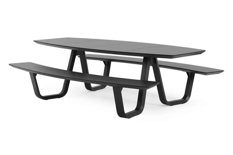 Forno picknicktafel bootvorm in zwart aluminium - L 240 x B 181 x H 72 cm