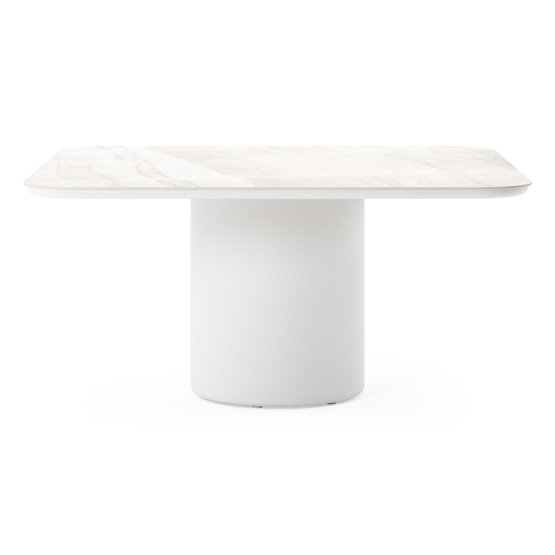 Table de jardin Amico carré arrondi en aluminium blanc et céramique pleine Taj Mahal - Lg. 148 x Lrg. 148 x Haut. 73.5 cm