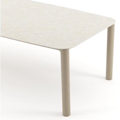 Orso tuintafel bootvorm in beige aluminium en volkeramiek Shilin - L 255 x B 115 x H 74.5 cm
