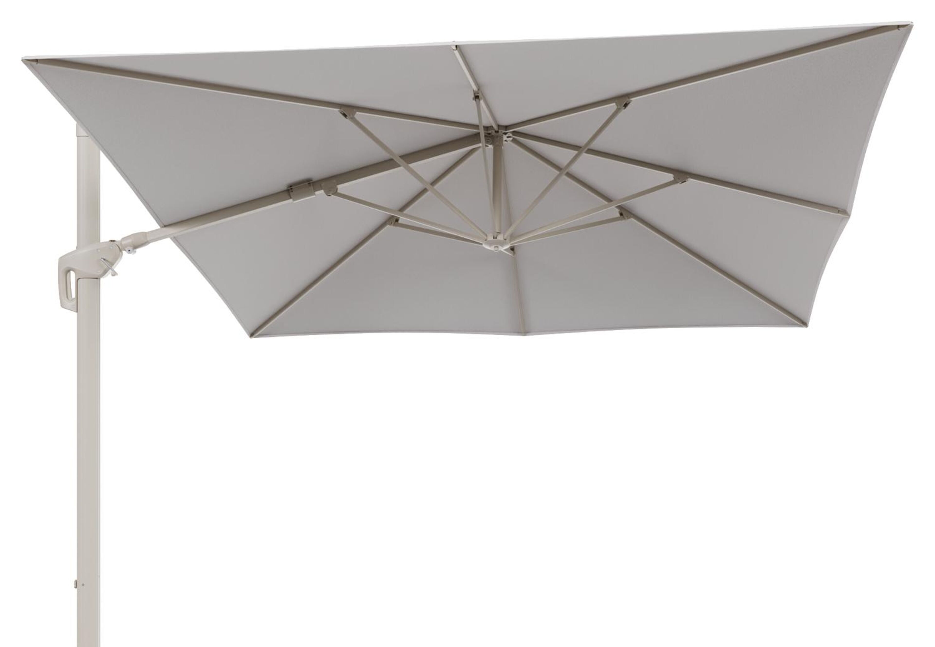 Minore zweefparasol met tiltfunctie in beige aluminium en Ego Eggshell All Weather Solica parasoldoek - L1 350 x L2 350 cm (zonder voet)