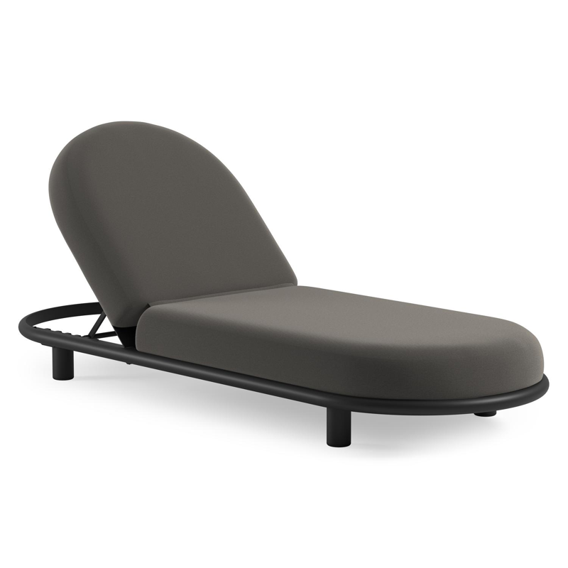 Chaise longue réglable Lomano en aluminium noir avec natte dark taupe all weather sunbrella® luxe coussin