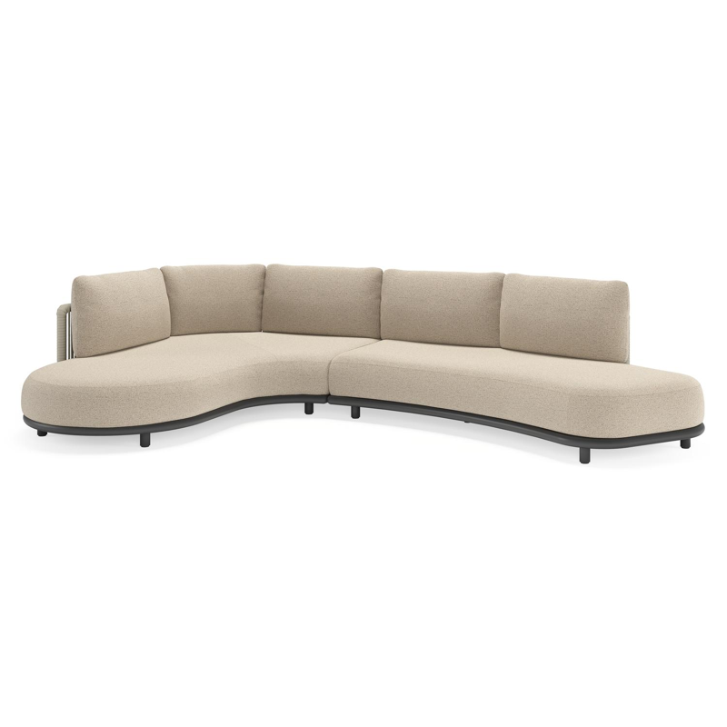 Salon de jardin d'angle Lomano en aluminium noir et corde luxe plate tissée verticalement beige et coussins en all weather cosytica Marbella Beige
