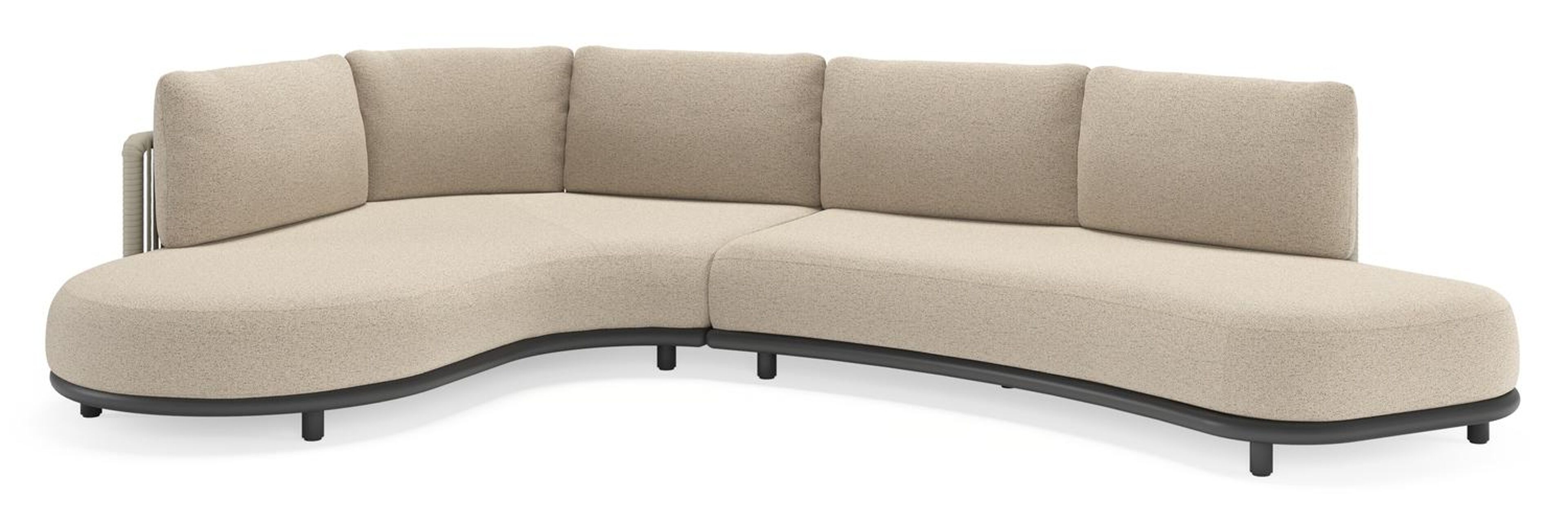 Lomano loungehoek in zwart aluminium en beige verticaal geweven luxe vlakke rope met Marbella Beige all weather cosytica