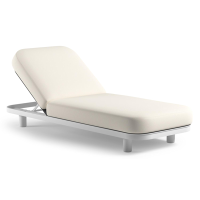 Chaise longue réglable Donato en aluminium blanc et coussin en all weather Sunbrella® luxe savane white