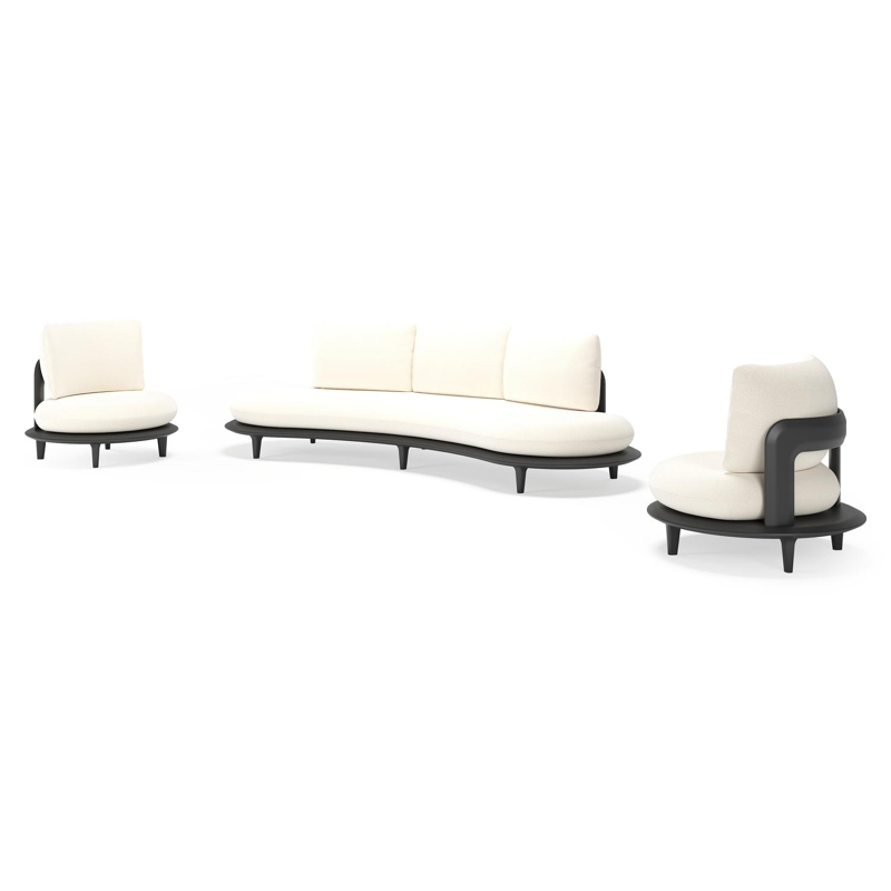 Bomero loungeset in zwart aluminium met natte white all weather sunbrella® luxe kussen