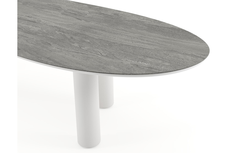 Table de jardin Amico organique en aluminium blanc et céramique pleine Aspen Grey - Lg. 320 x Lrg. 120 x Haut. 73.5 cm