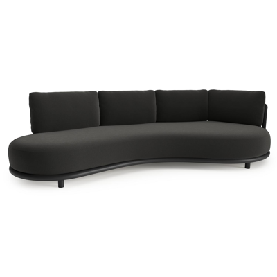 Lomano loungebank in zwart aluminium en zwart verticaal geweven luxe vlakke rope met natte sooty all weather sunbrella® luxe kussen