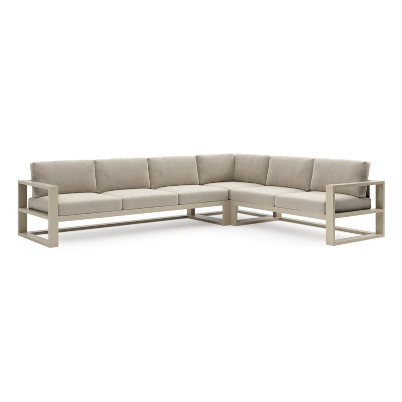 Salon de jardin d'angle Verato en aluminium beige et coussins en all weather cosytica catania greige
