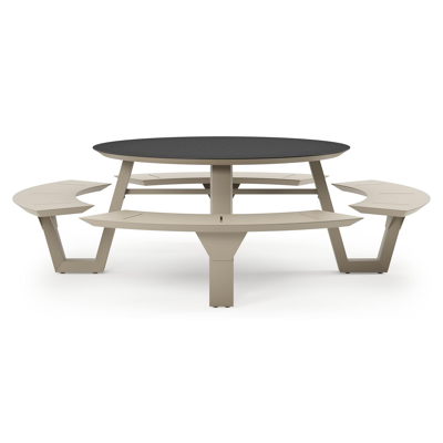 Rondino picknicktafel rond in beige aluminium en volkeramiek Nero Black - Dia. 148 x H 71.5 cm