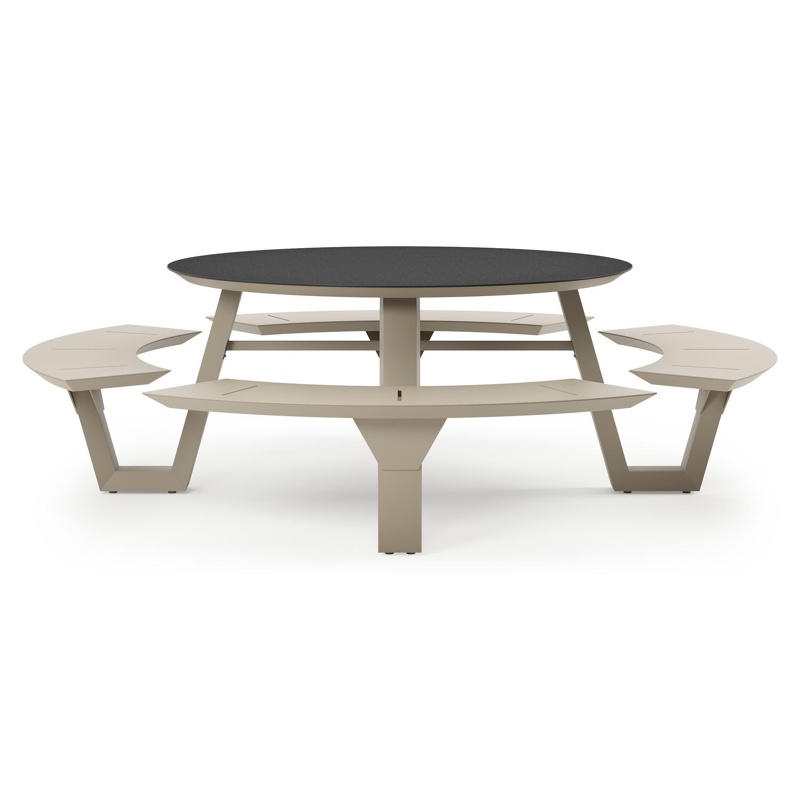 Rondino picknicktafel rond in beige aluminium en volkeramiek Nero Black - Dia. 148 x H 71.5 cm