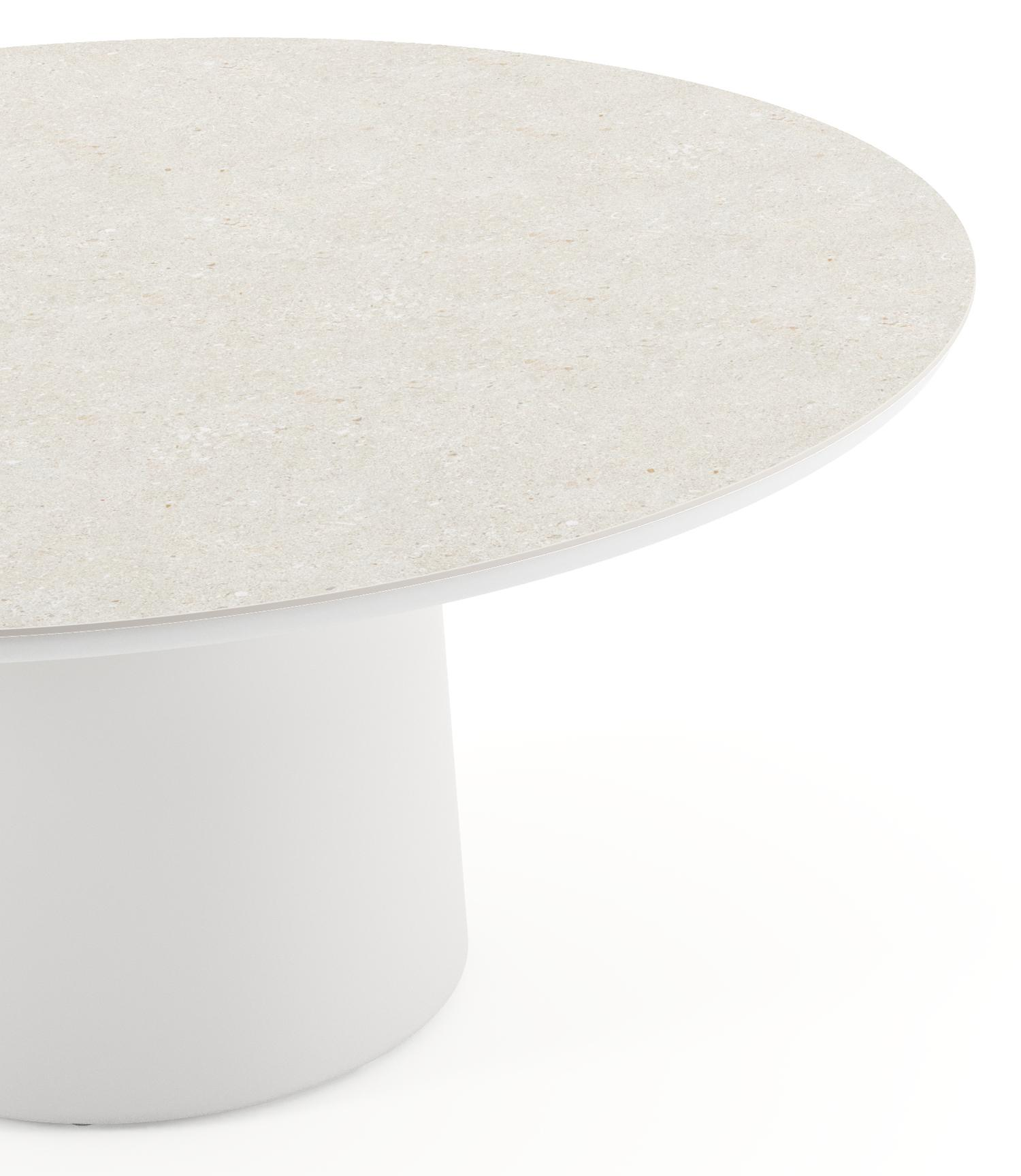 Amico low dining tuintafel rond in wit aluminium en volkeramiek Shilin - Dia. 148 x H 61 cm