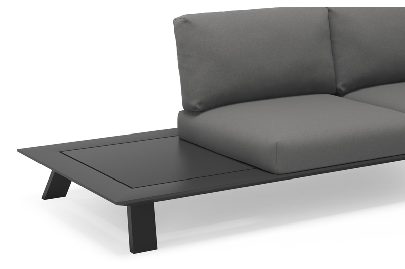 Cesano loungehoek in zwart aluminium met natte charcoal chine all weather sunbrella® luxe kussens