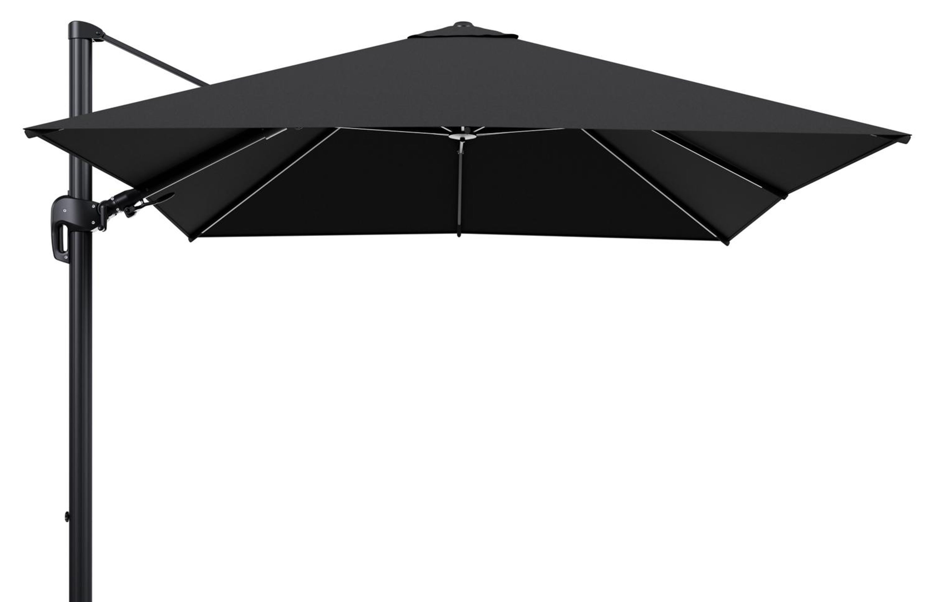 Rufina zweefparasol tiltfunctie in zwart aluminium en parasoldoek in All Weather Sunbrella® Luxe Natte Sooty  - L1 300 x L2 300 cm (zonder voet) (zonder voet)