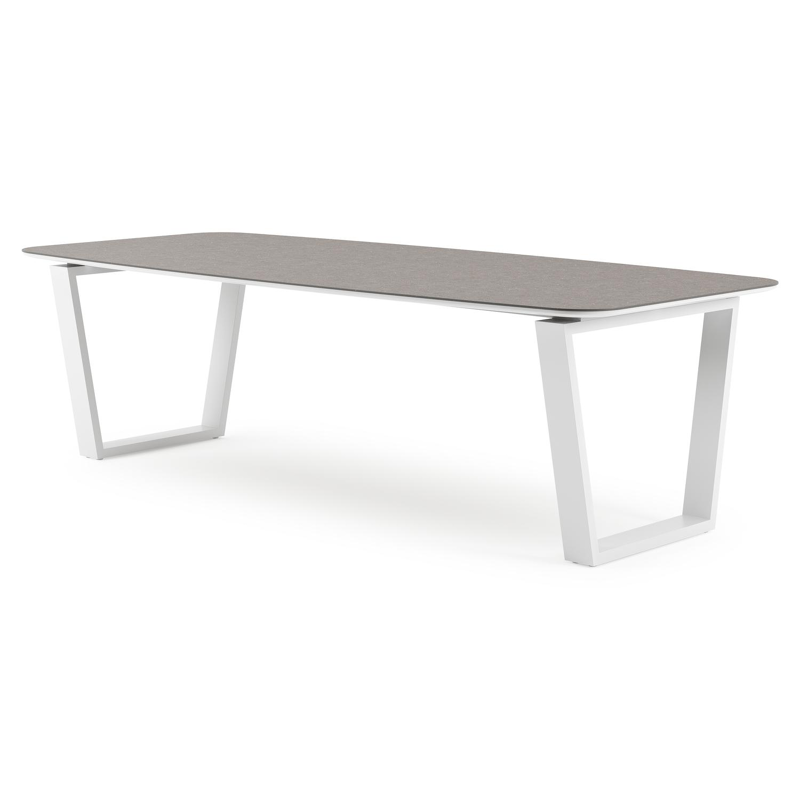 Pagino tuintafel bootvorm in wit aluminium en volkeramiek Wulong - L 255 x B 115 x H 73 cm