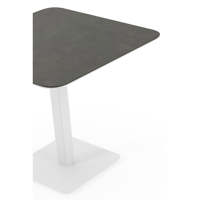 Table de jardin inclinable Fano carré arrondi en aluminium blanc et céramique pleine Calatorao - Lg. 80 x Lrg. 80 x Haut. 72.5 cm
