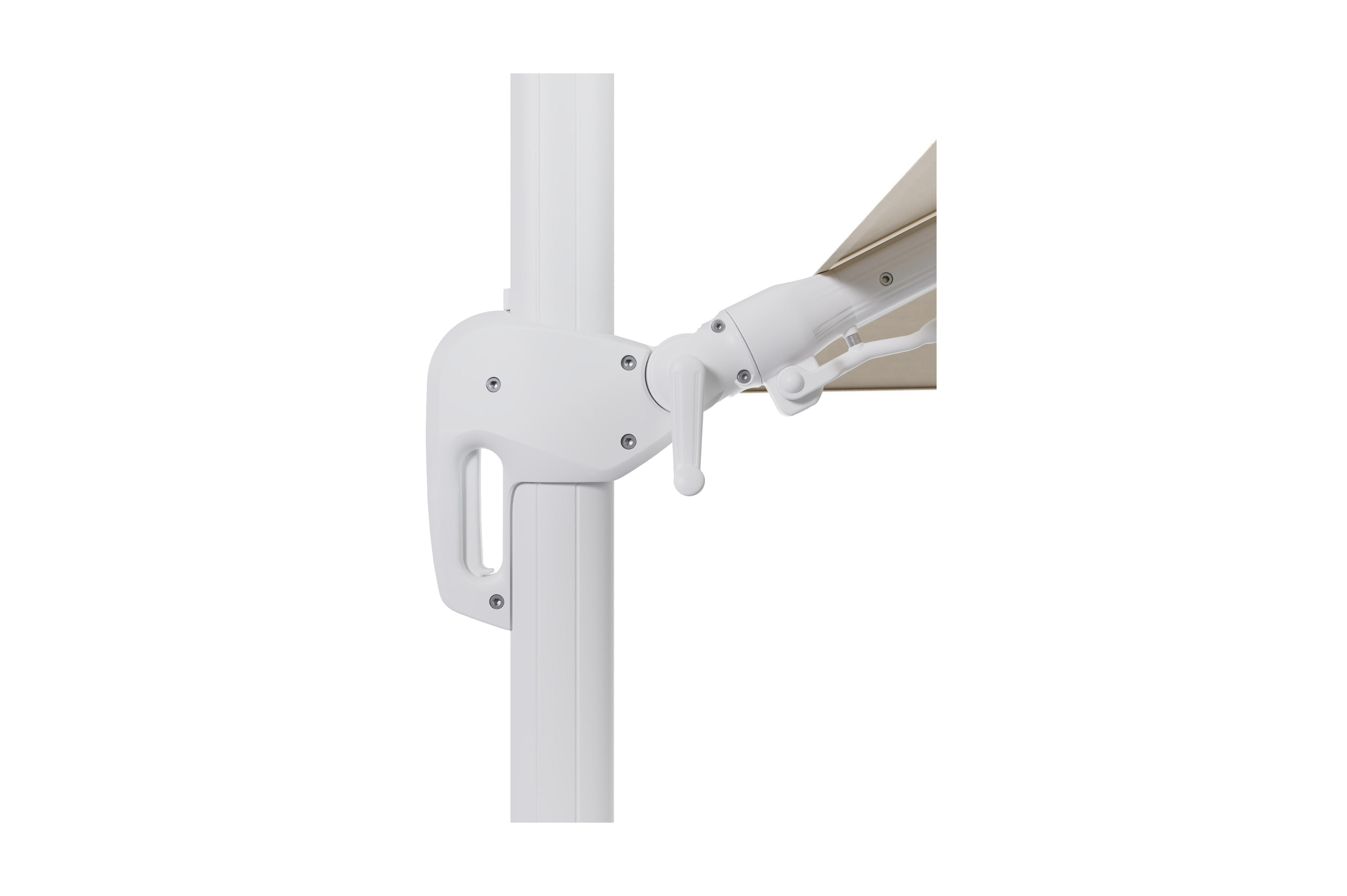 Rufina zweefparasol met tiltfunctie in wit aluminium met beige all weather sunbrella® premium parasoldoek - L1 300 x L2 300 cm (zonder voet)