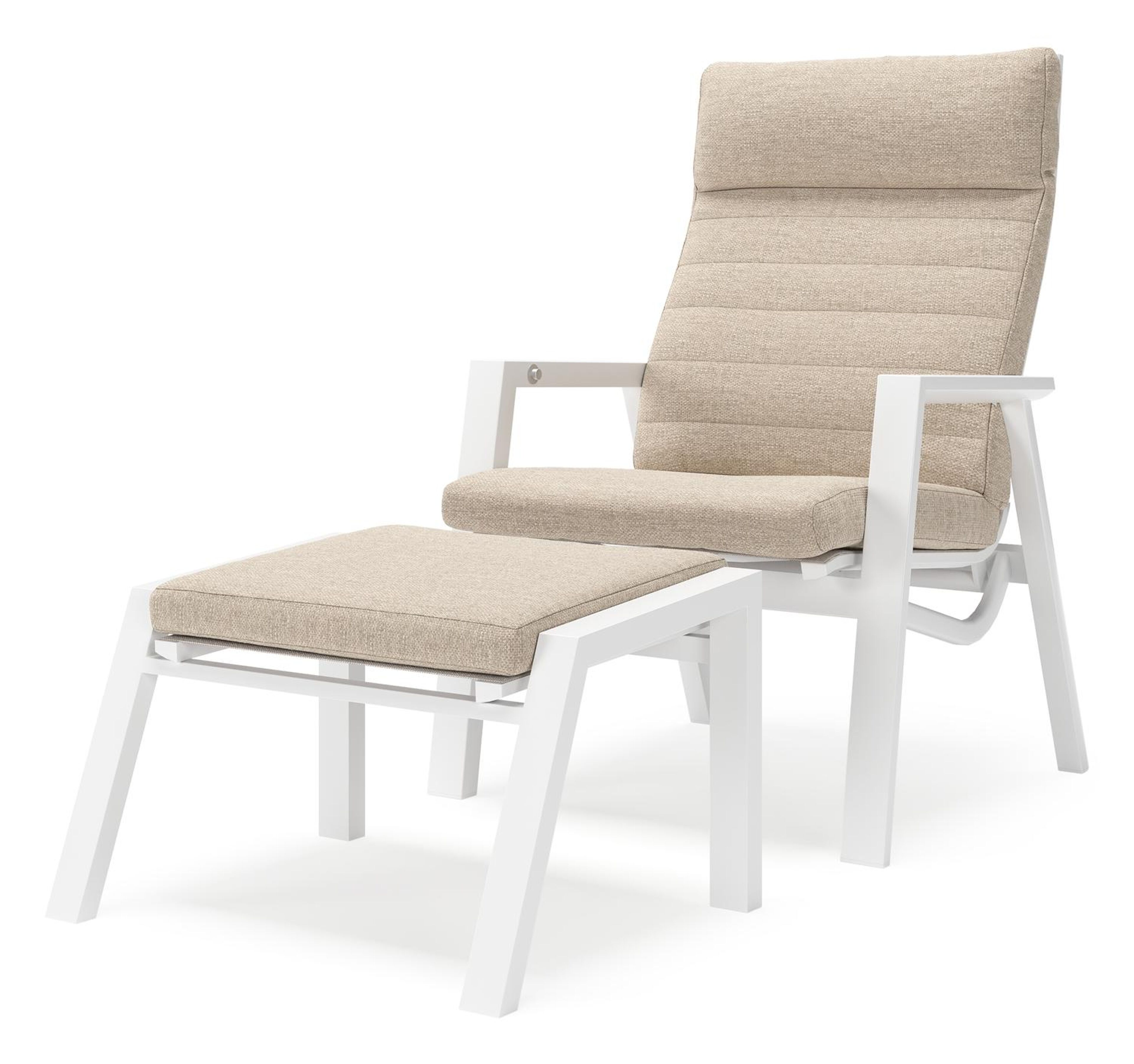 Prato loungestoel in wit aluminium en naturel aluminium met Rustic Weather+ Softtouch kussen