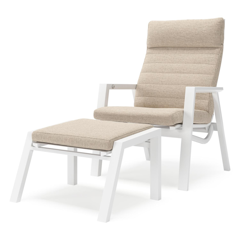Prato loungestoel in wit aluminium en naturel aluminium met Rustic Weather+ Softtouch kussen