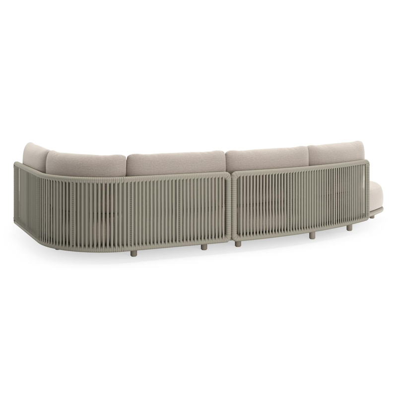 Lomano loungehoek in beige aluminium en beige verticaal geweven luxe vlakke rope met Slow Farafra all weather sunbrella® luxe