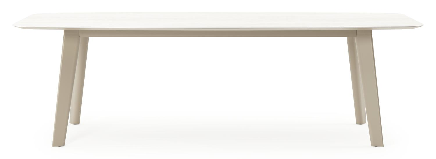 Table de jardin Lacirma forme de bateau en aluminium beige et céramique pleine Calista Lg. 255 x Lrg. 115 x Haut. 74 cm