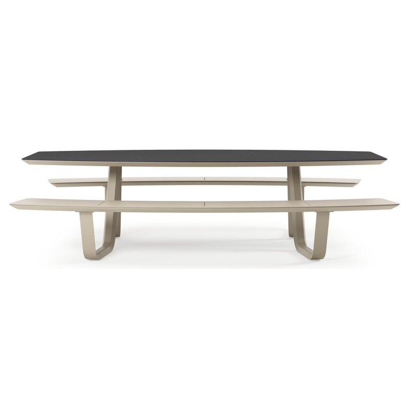Table de pique-Forno forme de bateau en aluminium beige et céramique pleine Nero Black - Lg. 280 x Lrg. 192 x Haut. 72 cm