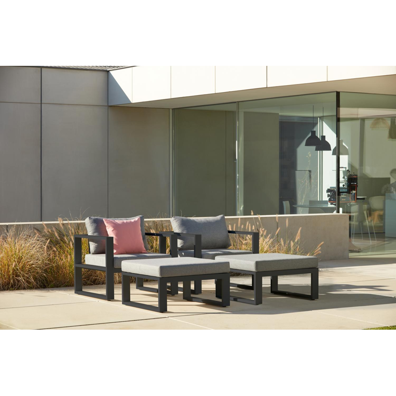 Salon de jardin Livo en aluminium noir avec coussins en weather+ softtouch gris