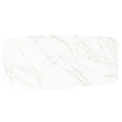 Table de jardin Lacrima forme de bateau en aluminium noir et céramique pleine Calacatta - Lg. 255 x Lrg. 115 x Haut. 73 cm