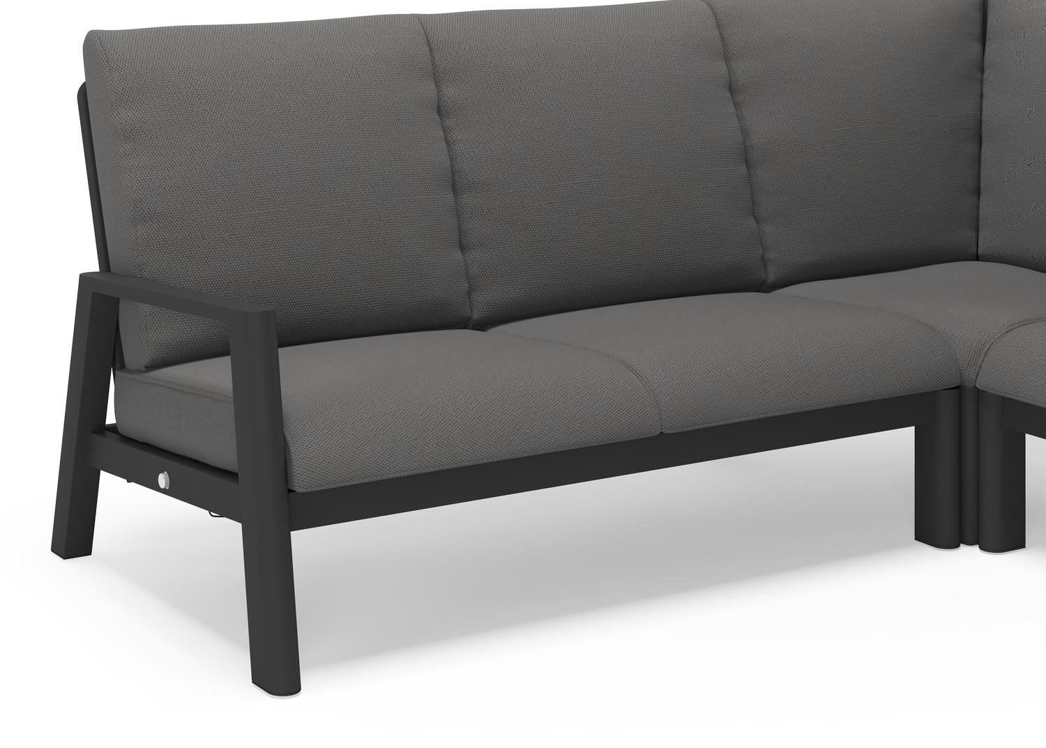 Cirello loungehoek in zwart aluminium met lopi sand all weather sunbrella® luxe kussens 