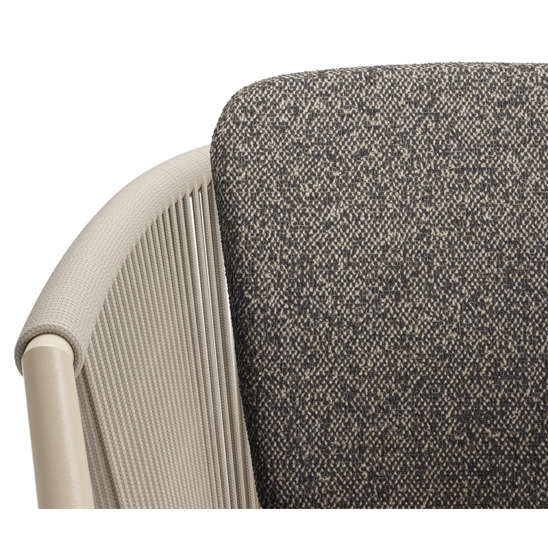 Orso tuinstoel in beige aluminium en beige verticaal geweven ronde rope met zitkussen in All Weather Cosytica Marbella Tunder