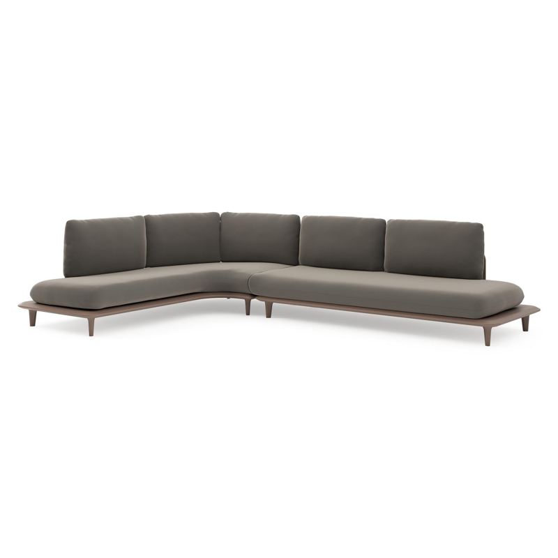 Salon de jardin d'angle Bomero en aluminium taupe et coussins en all weather sunbrella® luxe natte carbon beige