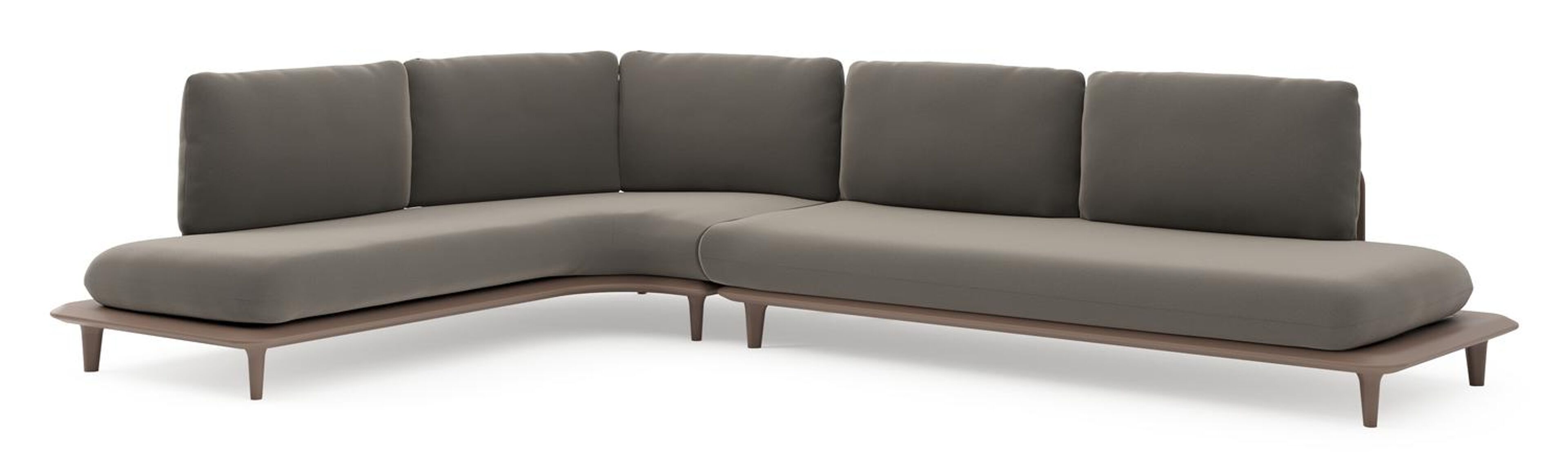 Salon de jardin d'angle Bomero en aluminium taupe et coussins en all weather sunbrella® luxe natte carbon beige