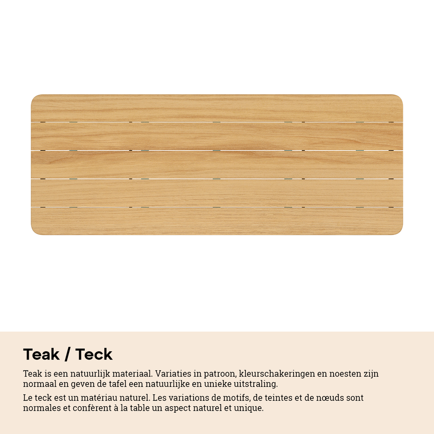 Urbino tuintafel rechthoekig afgerond in wit aluminium en teak -