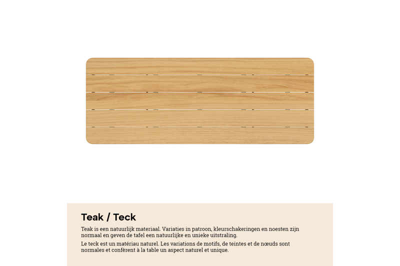 Urbino tuintafel rechthoekig afgerond in wit aluminium en teak -