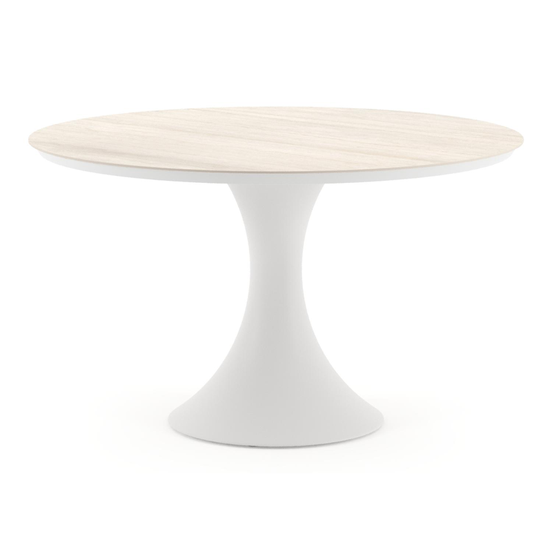 Fano tuintafel rond in wit aluminium en volkeramiek Travertino Bianco - Dia. 130 x H 74 cm