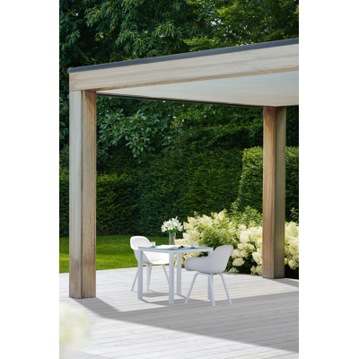 Ensemble de jardin Feltro en aluminium blanc avec plateau de table en céramique verre gris et 2 chaises de jardin Puglia