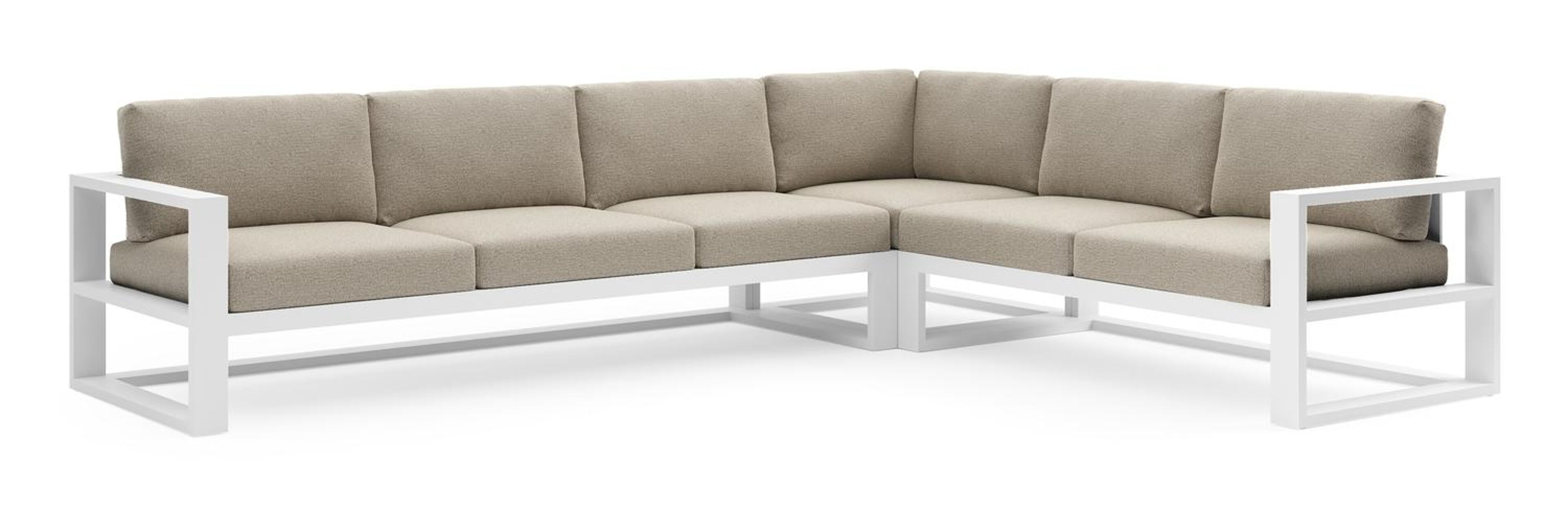 Verato loungehoek in wit aluminium met catania beige all weather cosytica kussen