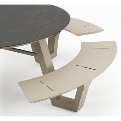 Rondino picknicktafel rond in beige aluminium en volkeramiek Calatorao - Dia. 148 x H 71.5 cm