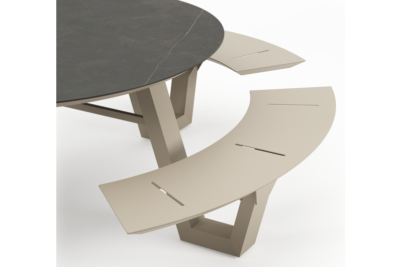 Rondino picknicktafel rond in beige aluminium en volkeramiek Calatorao - Dia. 148 x H 71.5 cm