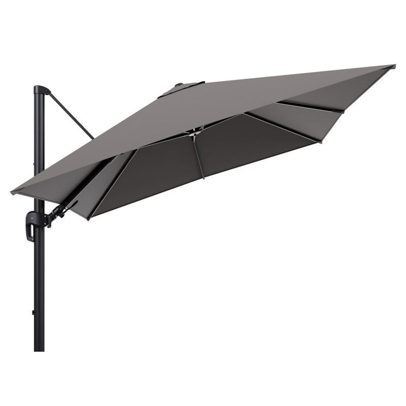 Rufina zweefparasol tiltfunctie in zwart aluminium en parasoldoek in All Weather Sunbrella® Luxe Natte Nature Grey  - L1 300 x L2 300 cm (zonder voet)